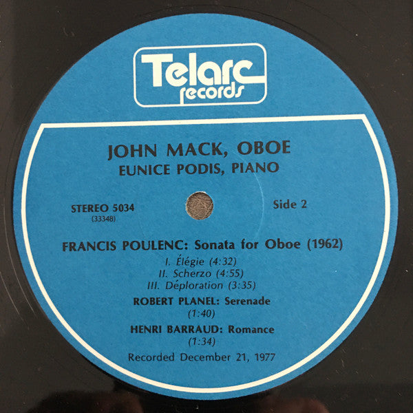 John Mack (2), Eunice Podis : Sonatas For Oboe (LP, Album)