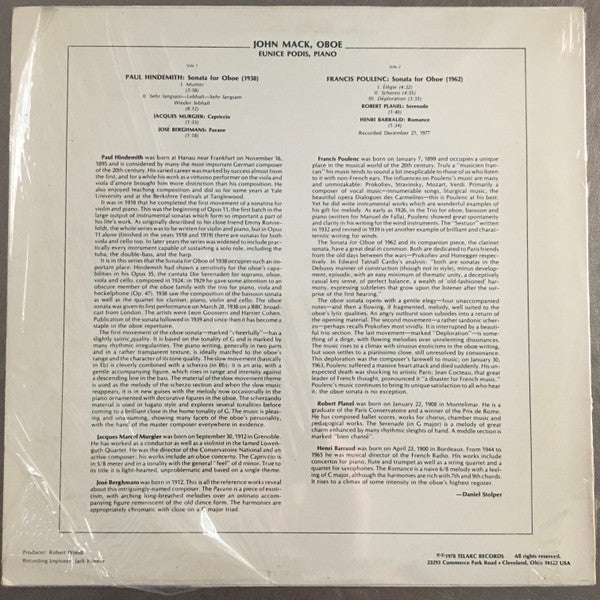 John Mack (2), Eunice Podis : Sonatas For Oboe (LP, Album)