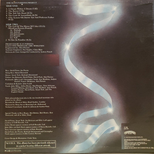 The Alan Parsons Project : Tales Of Mystery And Imagination (LP, Album, RE)