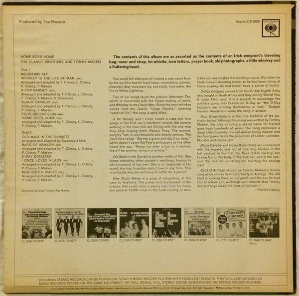 The Clancy Brothers & Tommy Makem : Home Boys Home (LP, Album, RE)