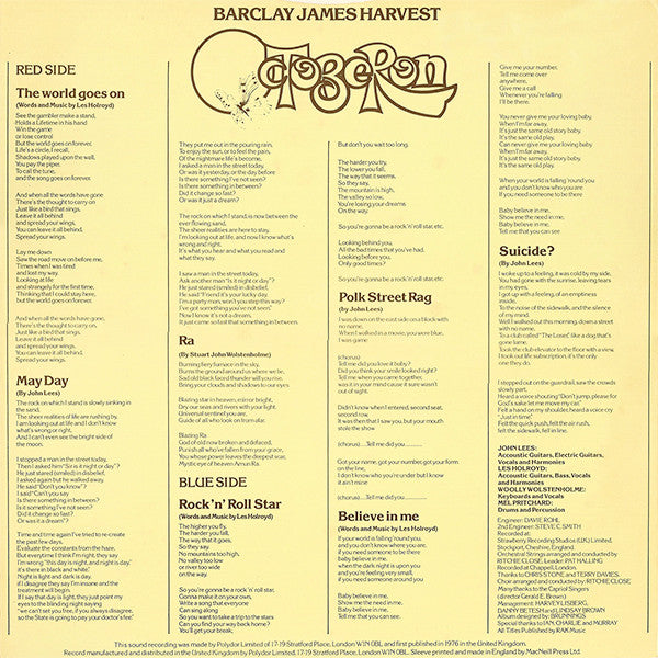 Barclay James Harvest : Octoberon (LP, Album, Emb)