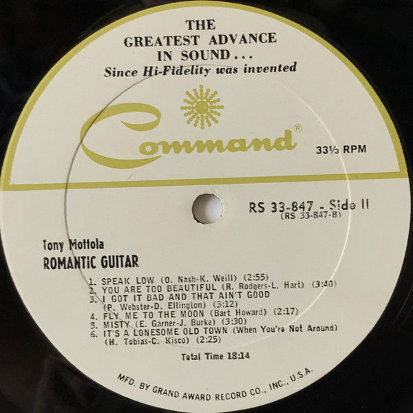 Tony Mottola : Romantic Guitar (LP, Album, Mono, Gat)