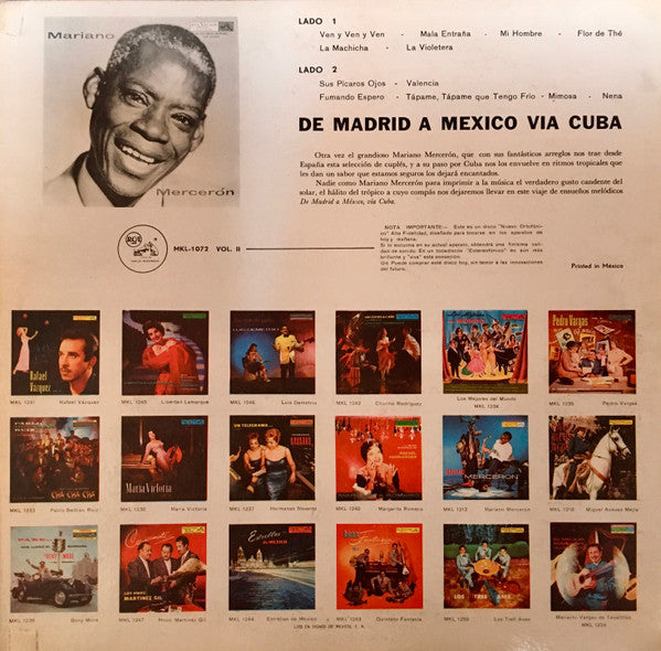 Mariano Mercerón Y Su Orquesta : Vol. II - De Madrid A Mexico Via Cuba (LP)