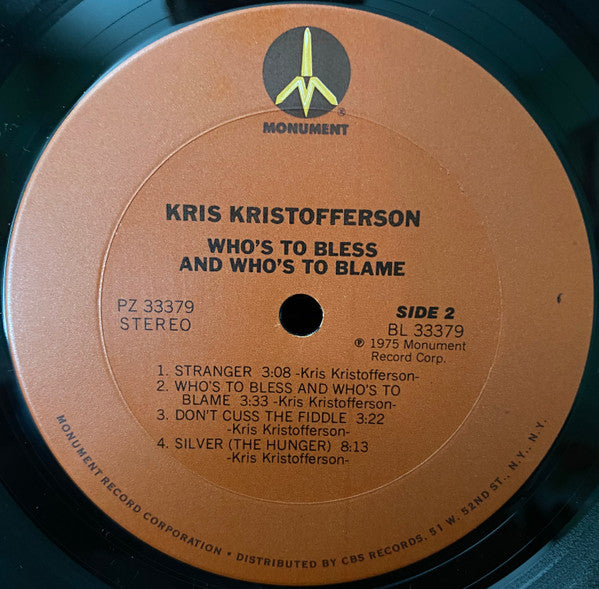Kris Kristofferson : Who's To Bless And Who's To Blame (LP, Album, Ter)