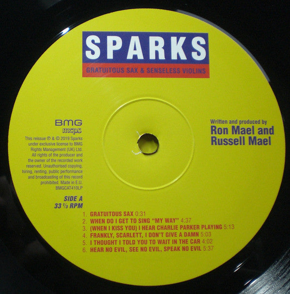 Sparks : Gratuitous Sax & Senseless Violins (LP, Album, RE, RM)