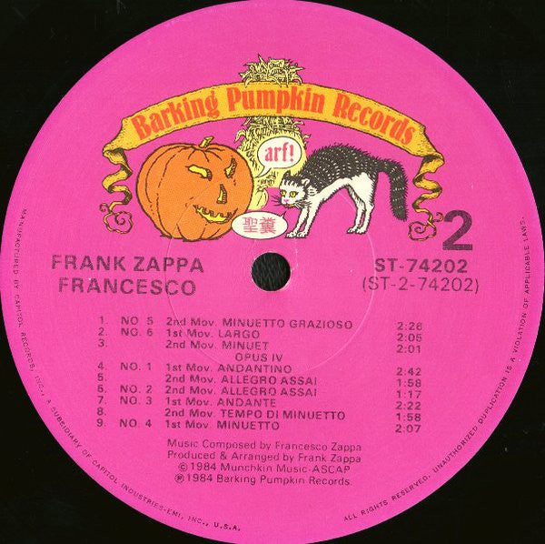 Francesco Zappa - The Barking Pumpkin Digital Gratification Consort, Frank Zappa : Francesco Zappa (LP, Album, Jac)