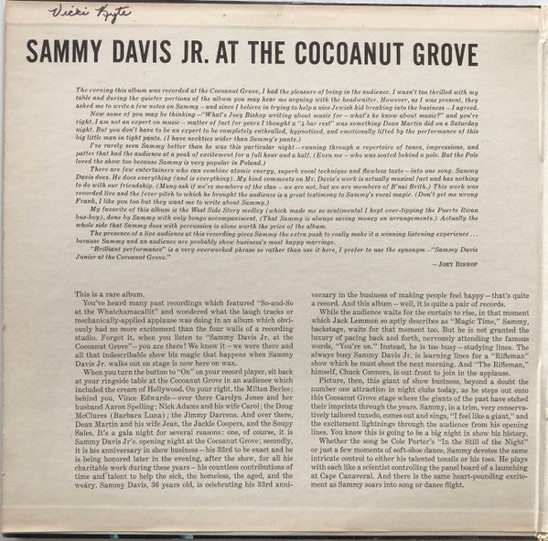 Sammy Davis Jr. : At The Cocoanut Grove (2xLP, Album, Mono)