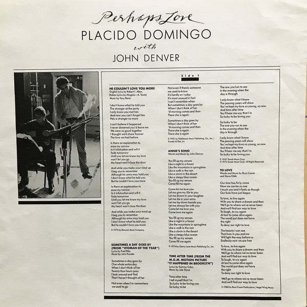Placido Domingo With John Denver : Perhaps Love (LP, Album, San)