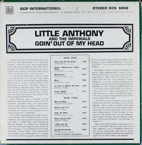 Little Anthony & The Imperials : Goin' Out Of My Head (LP, Album, Pla)