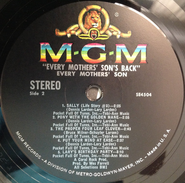 Every Mothers' Son : Every Mothers' Son's Back (LP, Album, MGM)