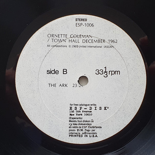 Ornette Coleman : Town Hall • 1962 (LP, Album, Lam)
