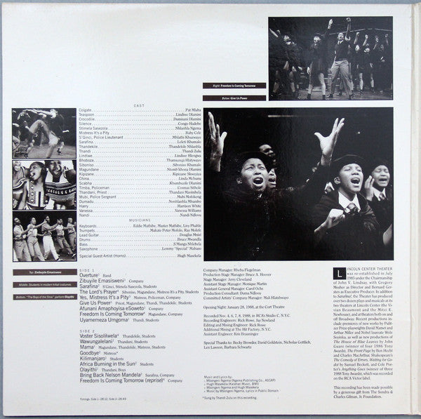 Mbongeni Ngema / Various : Sarafina! (The Music Of Liberation) (LP, Album)
