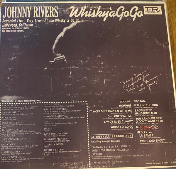 Johnny Rivers : Johnny Rivers At The Whisky À Go-Go (LP, Album, Mono)