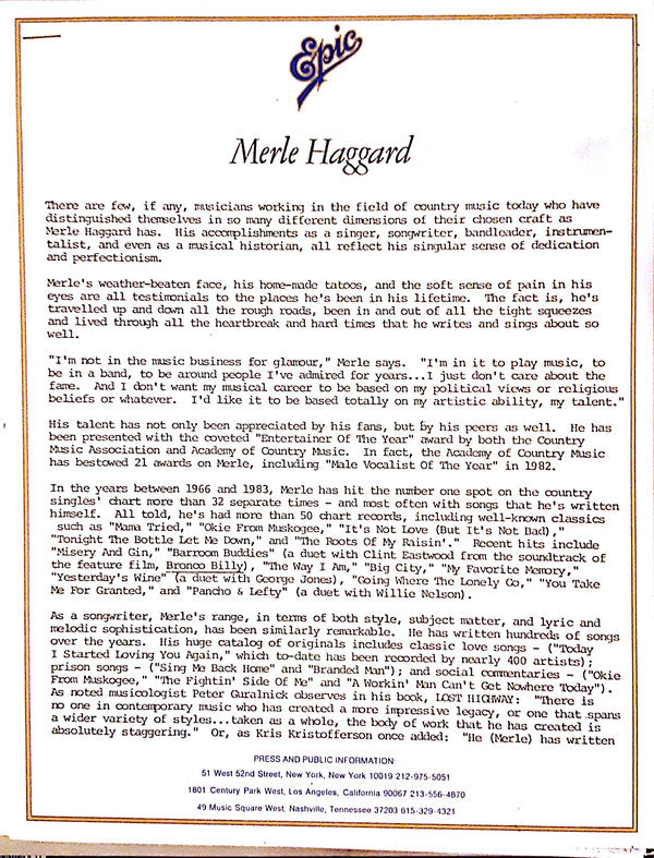 Merle Haggard : That's The Way Love Goes (LP, Album, Car)