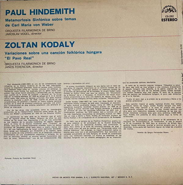 Paul Hindemith, Zoltán Kodály : Metamorfosis Sinfonica Sobre Temas De C. M. Weber - Variaciones Sobre Una Cancion Folklorica Hungara (LP)