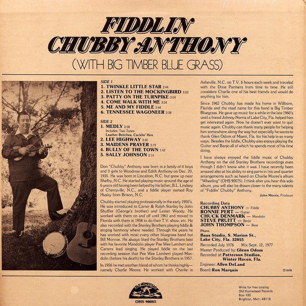 Chubby Anthony : Fiddlin' Chubby Anthony (LP, Album)