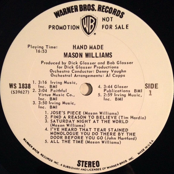 Mason Williams : Hand Made (LP, Album, Promo)