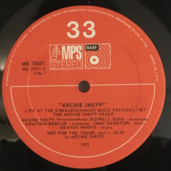 Archie Shepp : Life At The Donaueschingen Music Festival (LP, Album)