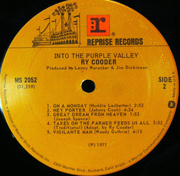 Ry Cooder : Into The Purple Valley (LP, Album, RE, San)