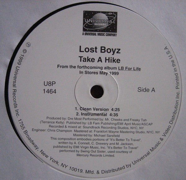 Lost Boyz : Take A Hike (12", Single, Promo)