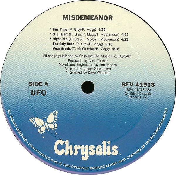 UFO (5) : Misdemeanor (LP, Album, Pit)