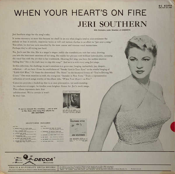 Jeri Southern : When Your Heart's On Fire (LP, Album, Mono)