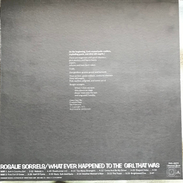 Rosalie Sorrels : What Ever Happened To The Girl That Was (LP, Album, Pre)