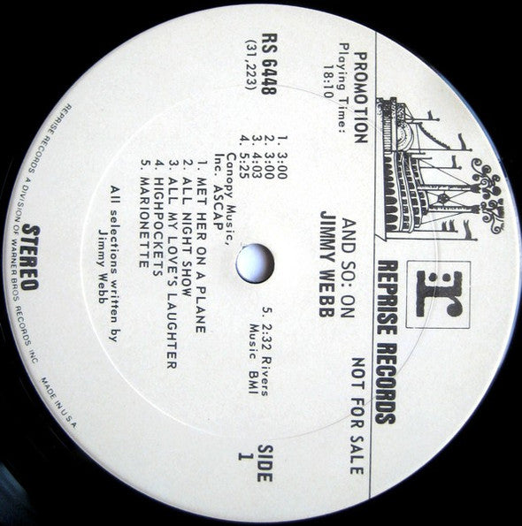 Jimmy Webb : And So: On (LP, Album, Promo)