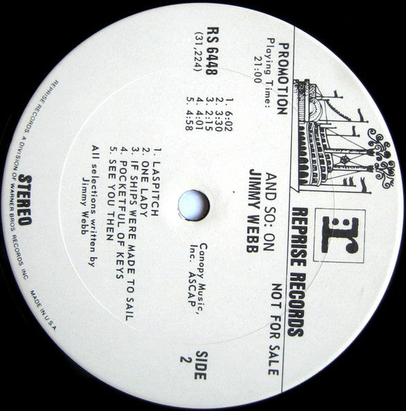 Jimmy Webb : And So: On (LP, Album, Promo)