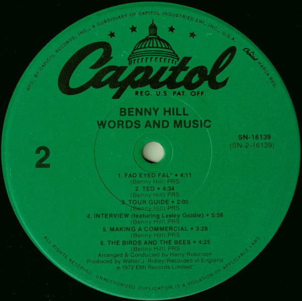 Benny Hill : Words And Music (LP, Comp, RE)