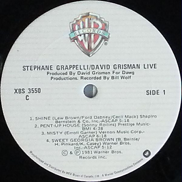 Stéphane Grappelli / David Grisman : Live (LP, Gat)