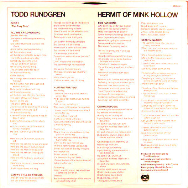 Todd Rundgren : Hermit Of Mink Hollow (LP, Album, RE, Los)