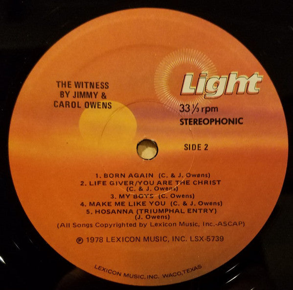 Jimmy & Carol Owens : The Witness (2xLP, Album)