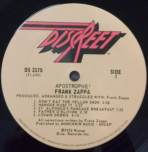 Frank Zappa : Apostrophe (') (LP, Album, San)