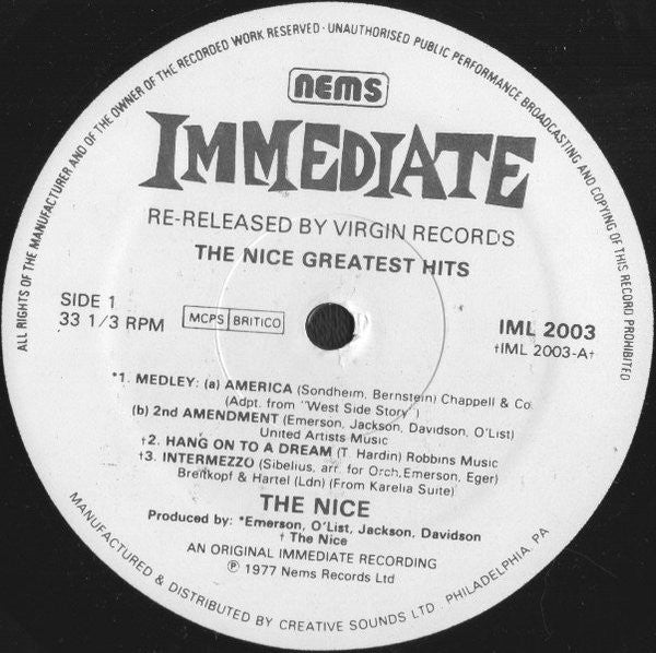 The Nice : Greatest Hits (LP, Comp, RE)