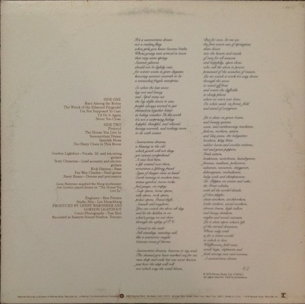 Gordon Lightfoot : Summertime Dream (LP, Album, Jac)