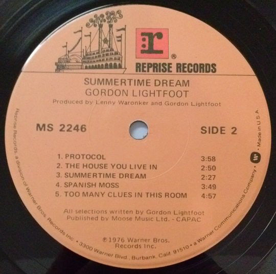 Gordon Lightfoot : Summertime Dream (LP, Album, Jac)