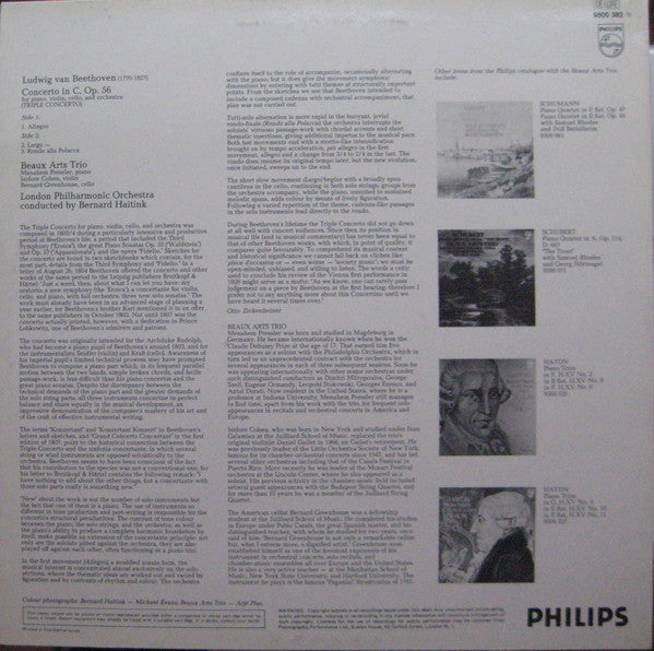 Ludwig van Beethoven, Bernard Haitink, Beaux Arts Trio, London Philharmonic Orchestra : Triple Concerto, Op. 56 (LP)