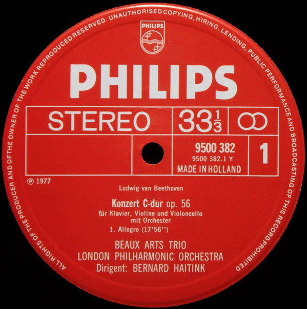 Ludwig van Beethoven, Bernard Haitink, Beaux Arts Trio, London Philharmonic Orchestra : Triple Concerto, Op. 56 (LP)