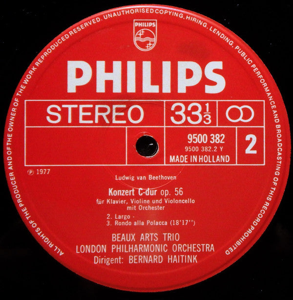 Ludwig van Beethoven, Bernard Haitink, Beaux Arts Trio, London Philharmonic Orchestra : Triple Concerto, Op. 56 (LP)