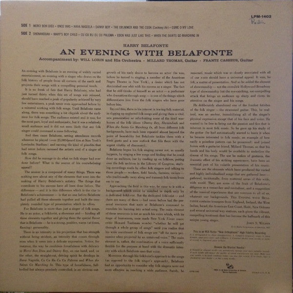 Harry Belafonte : An Evening With Belafonte (LP, Album, Mono, Hol)