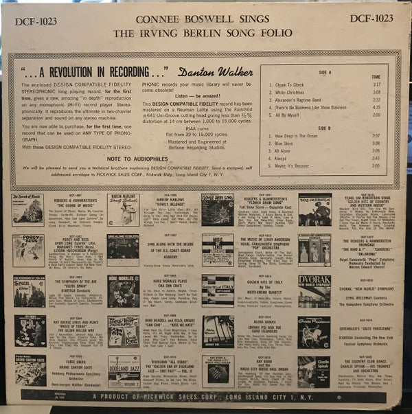 Connie Boswell : Connee Boswell Sings Irving Berlin - A Golden Anniversary Tribute (LP, Album)