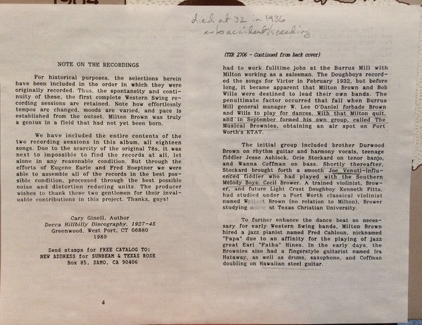 Milton Brown & His Musical Brownies* : 1934 (LP, Comp)