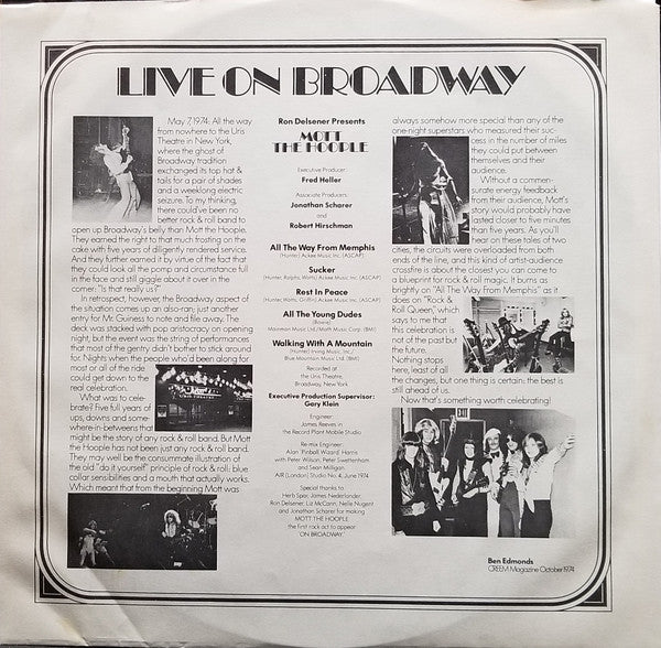 Mott The Hoople : Mott The Hoople Live (LP, Album, Pit)