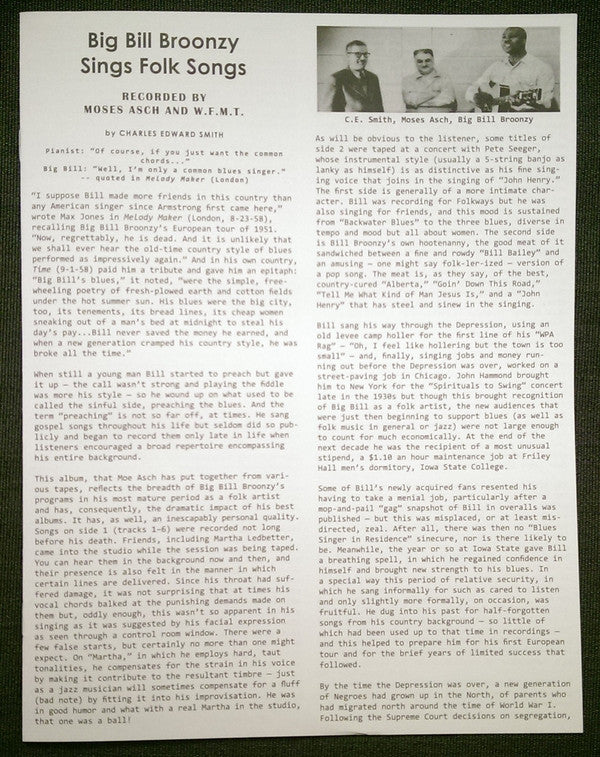 Big Bill Broonzy : Big Bill Broonzy Sings Folk Songs (LP, Album, Mono, Club, RE, RM, 180)