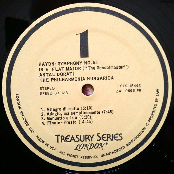 Joseph Haydn, Philharmonia Hungarica, Antal Dorati : Symphony No.51 In B Flat / Symphony No.55 In E Flat 'Schoolmaster' (LP)