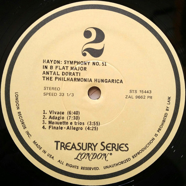 Joseph Haydn, Philharmonia Hungarica, Antal Dorati : Symphony No.51 In B Flat / Symphony No.55 In E Flat 'Schoolmaster' (LP)