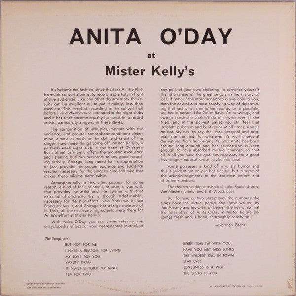 Anita O'Day : At Mister Kelly's (LP, Album)