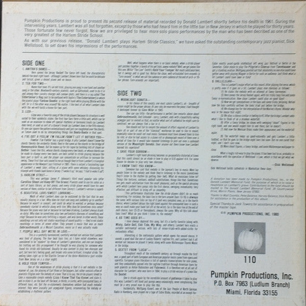 Donald Lambert : Classics In Stride (LP, Album)