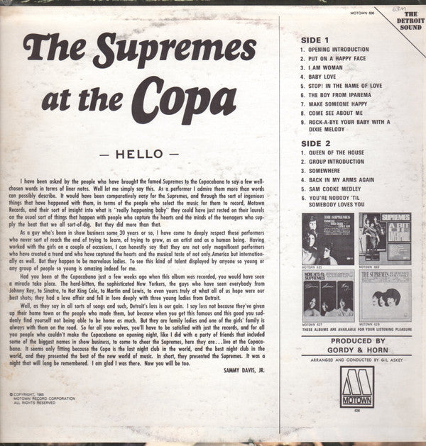 The Supremes : At The Copa (LP, Album)